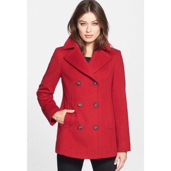 Fleurette x Loro Piana Women’s Timeless 100%‎ Wool Red Double Breasted Pea Coat - Picture 2 of 9